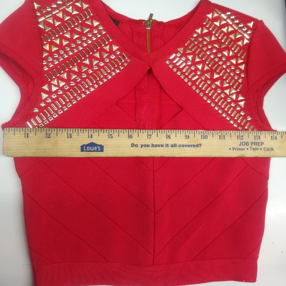 Red Bebe crop top with gold studs. Size xs - Picture 7 of 8